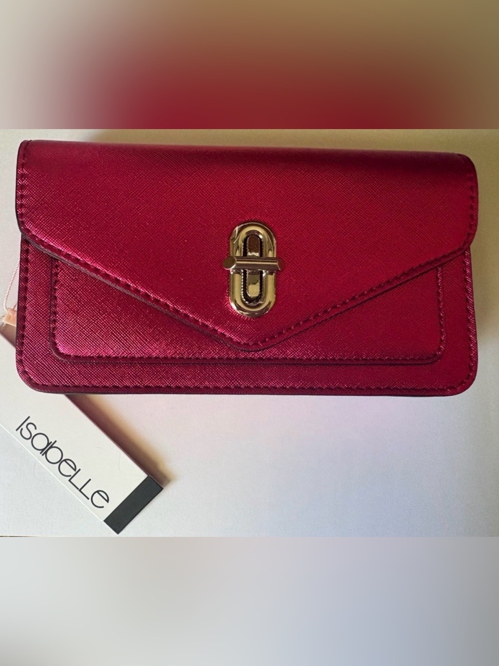 Isabelle Hot Pink Saffiano Crossbody Bag NWT | Envelope Clutch | Turn-Lock - Picture 6 of 6
